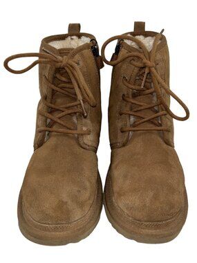 UGG Kids Youth 6 Chestnut Suede Shearling Lace Up Boots Unisex